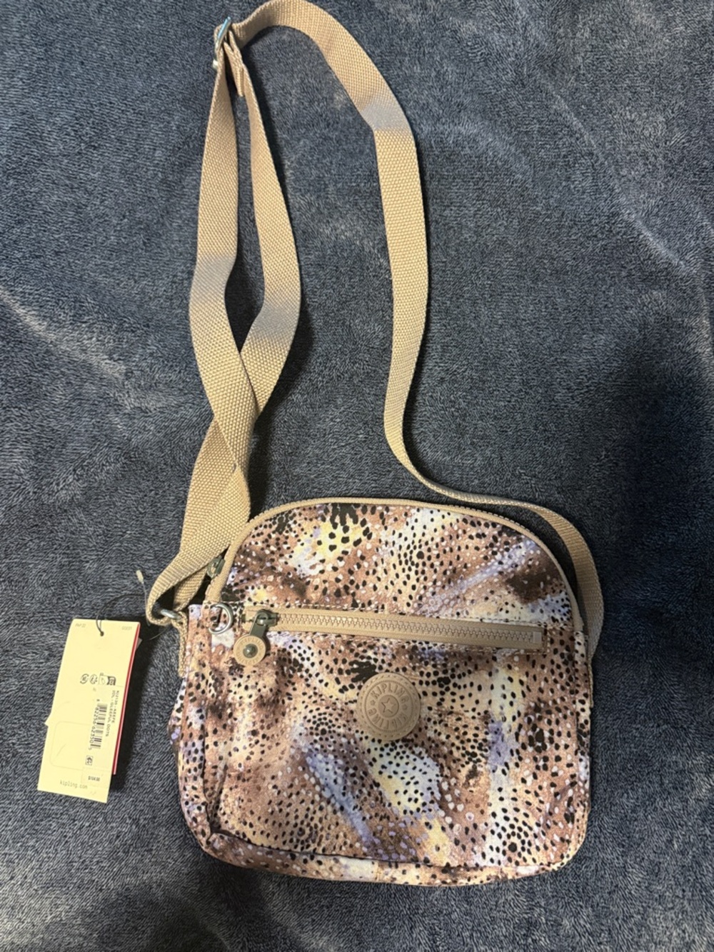 Kipling Multi-Tone Speckled Crossbody Bag with Beige Strap